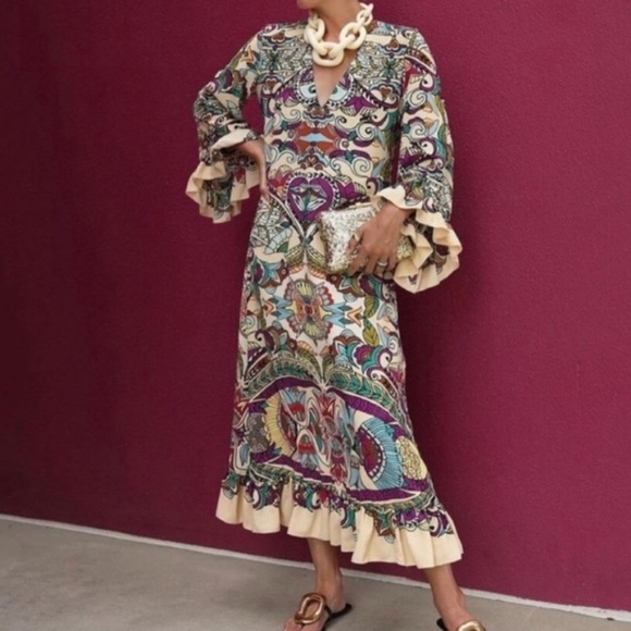 Zara printed midi dress Sz S - Picture 4 of 4